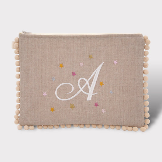 Clutch bag with embroidered initial