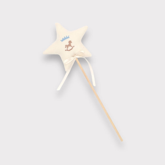 "First Birthday" Wand with Rocking Horse and Crown Embroidery | 100% Pure Linen Cream
