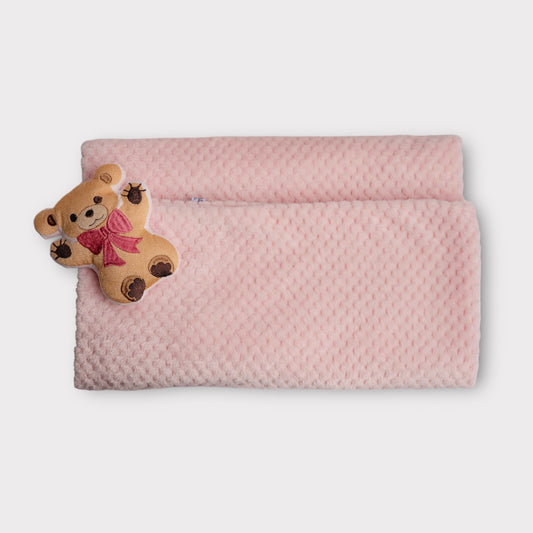 Copertina Dou Dou Rosa Confortevole e Morbida con Orsetto Ricamato | Embroidery store di Letizia