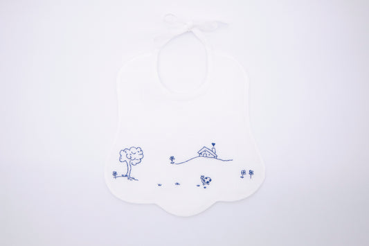 Bib with blue hand embroidery