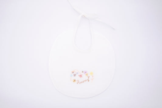 Bib with hand embroidery - flowers and love