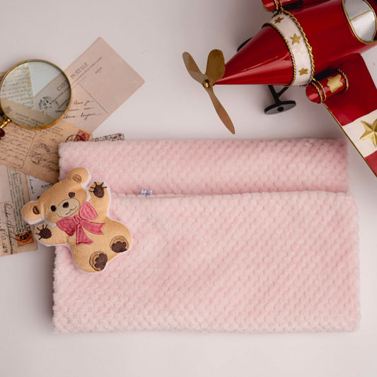 Soft and Comfortable Pink Dou Dou Cover with Embroidered Teddy Bear | Letizia's embroidery store