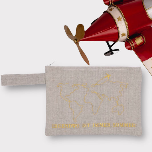 Little Traveler Travel Pouch with Gold Lurex Embroidery | Letizia's Embroidery Store