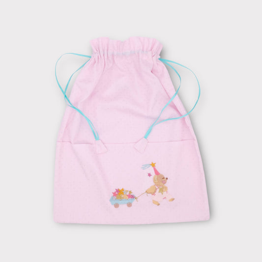 Pink bag with embroidery - for change, kindergarten and birth