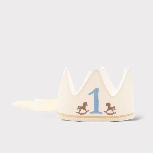 Corona Primo Compleanno in Lino Ricamato | Embroidery Store di Letizia