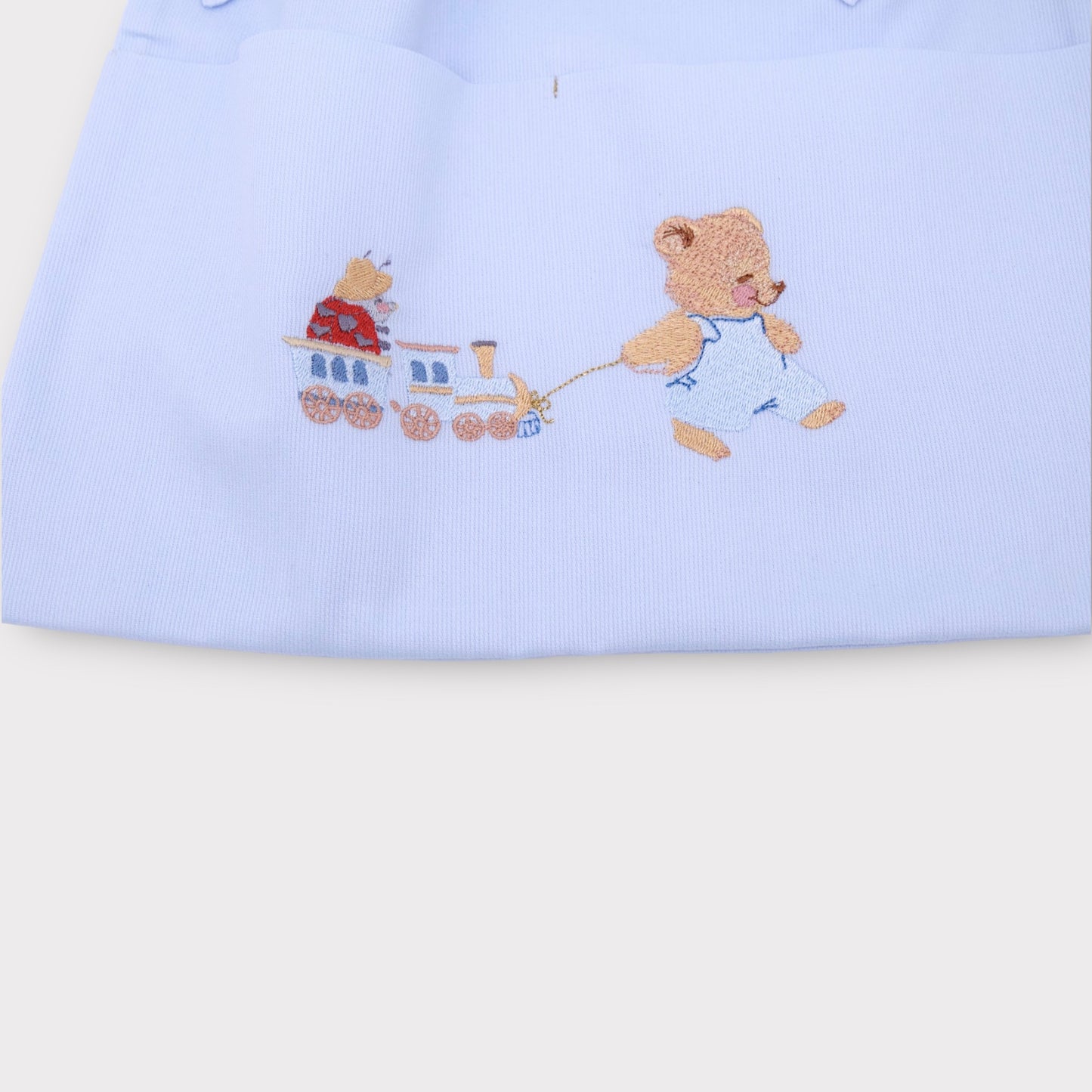 Sacchetto Celeste in Cotone Millerighe con Ricamo per Neonati e Bambini - Embroidery Store di Letizia