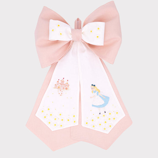 Hand embroidered birth bow - Alice in Wonderland