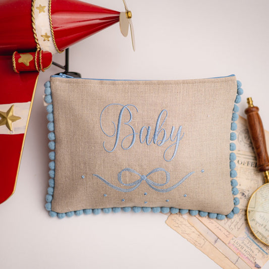 Bestickte Baby Handtasche aus Leinen - Multifunktionales Accessoire für Reisen mit Babys und Kleinkindern