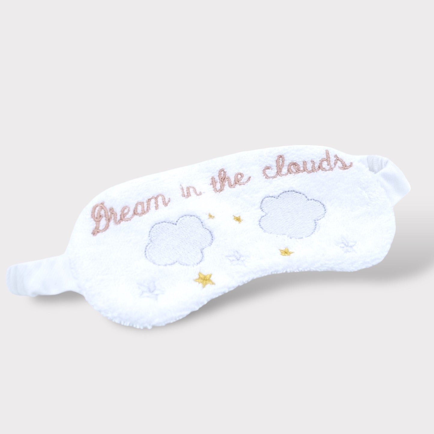Mascherina notte in spugna - con ricamo " Dream in the clouds" - bianco